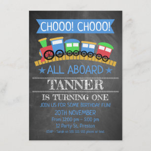 Boys Chalkboard Train Birthday Party Invitation