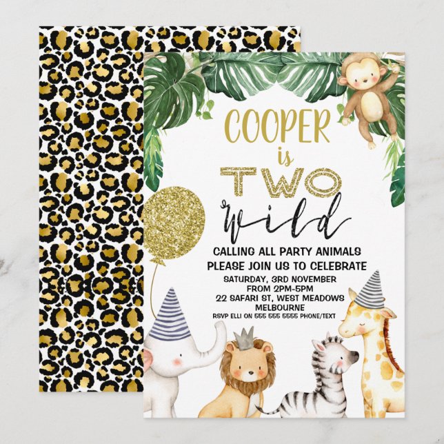 Boys Cheetah Safari Two Wild Birthday Invitation (Front/Back)