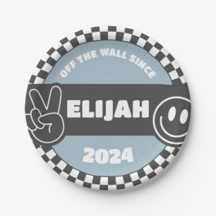 Boys' Chequered Skateboard Groovy Hippie Birthday Paper Plate