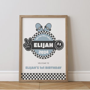 Boys' Chequered Skateboard Groovy Hippie Birthday Poster