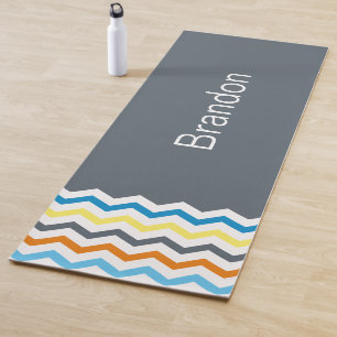 Boys Chevron Grey Blue Orange Pattern Personalised Yoga Mat