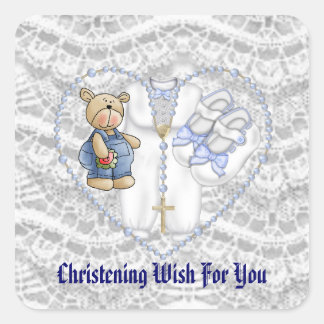 Boys Christening Bear Square Sticker