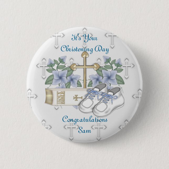 Boys Christening Shoes 6 Cm Round Badge (Front)