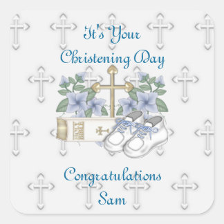 Boys Christening Shoes Square Sticker