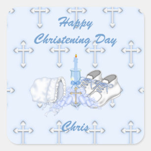 Boys Christening Wish Square Sticker