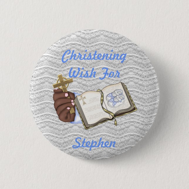 Boys Christenings Book 6 Cm Round Badge (Front)