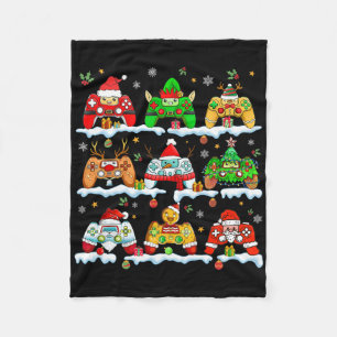 Boys Christmas Santa Elf Snowman Gaming Controller Fleece Blanket
