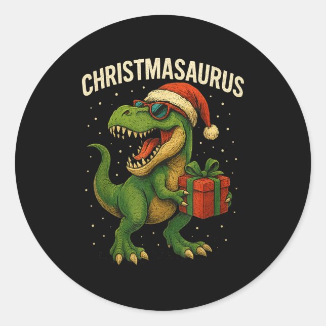 Boys Christmasaurus Christmas Dinosaur Dino Family Classic Round Sticker (Front)