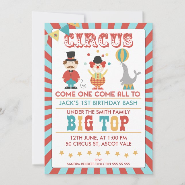 Boys Circus Birthday Party Invitation (Front)