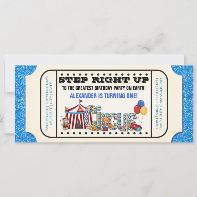 Boys Circus Ticket Birthday Party Invitation (Front)