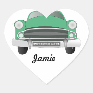Boys Classic Car Sweet Green Retro Car Heart Sticker
