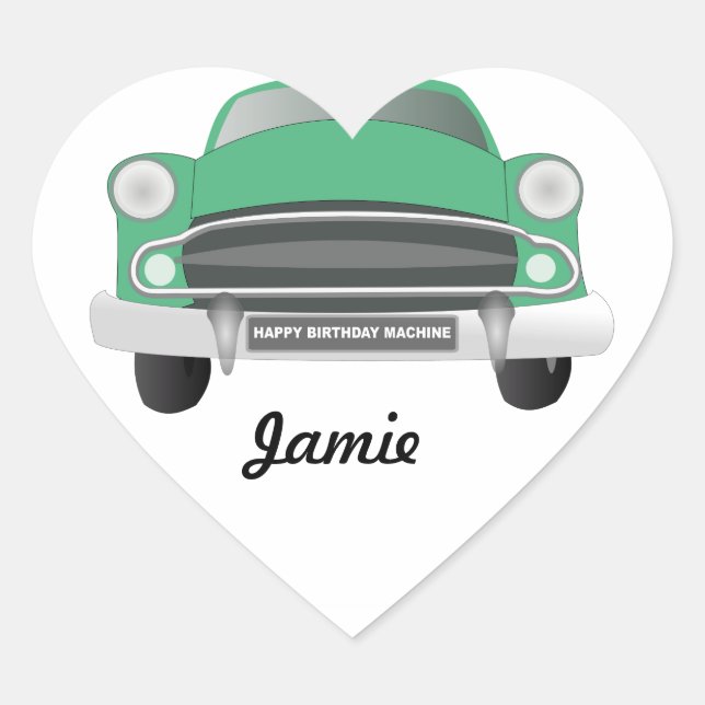 Boys Classic Car Sweet Green Retro Car Heart Sticker (Front)