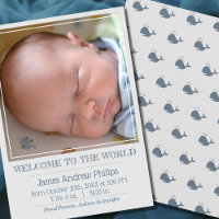 Boys Classic Square Photo Simple Birth Announcemen