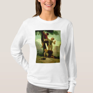 Boys Climbing a Tree, cartoon for a tapestry T-Shirt