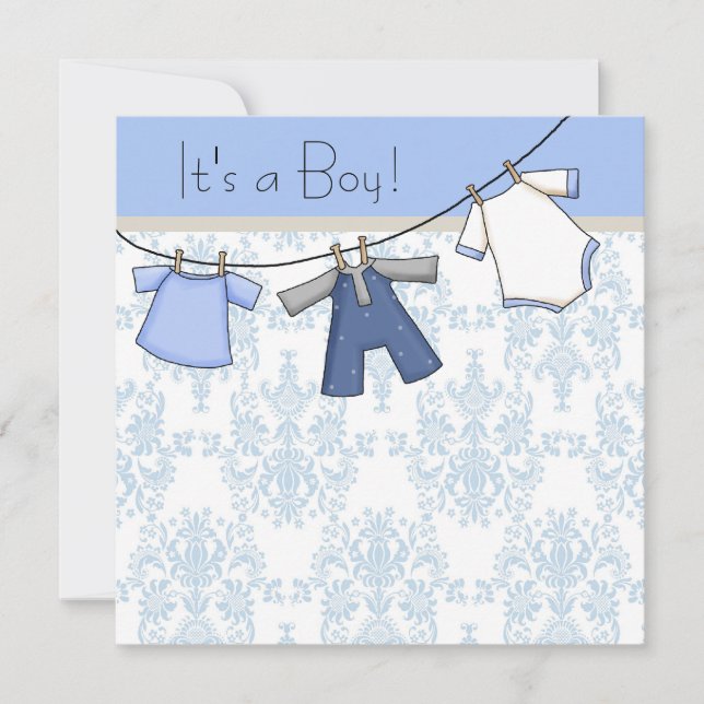 Boys Clothesline Baby Shower Invitation (Front)