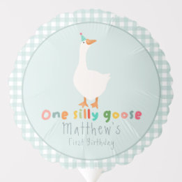 Boys Colourful Blue One Silly Goose 1st Birthday Balloon