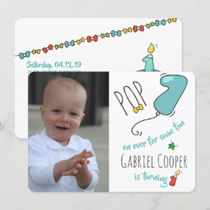 Boys Colourful Hand Drawn First Birthday Balloon Invitation