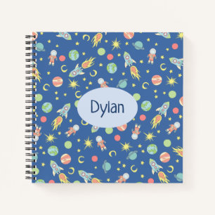 Boys Colourful Rocket Ship Space Pattern and Name Notebook