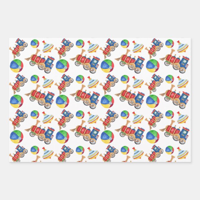 Boy's Colourful Toys Wrapping Paper Sheet (Front)