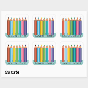 Boy's Colouring Pencils Back to School  Square Sticker