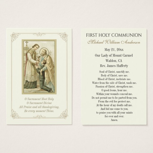 Boy's Communion Catholic Remembrance Holy Card (Front & Back)