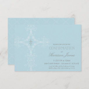 Boy's Confirmation Invitation with Cross, Initials