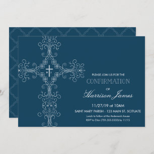 Boy's Confirmation Invitation with Cross, Monogram