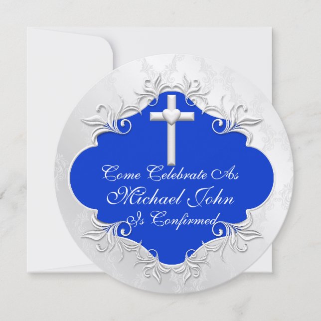 Boys CONFIRMATION Invitations Round Vintage Design (Front)