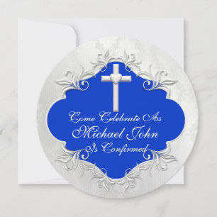 Boys CONFIRMATION Invitations Round Vintage Design