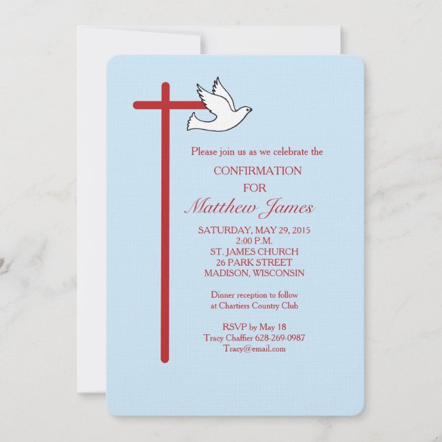 Boy's Confirmation Spirit Cross on Blue Invitation (Front)