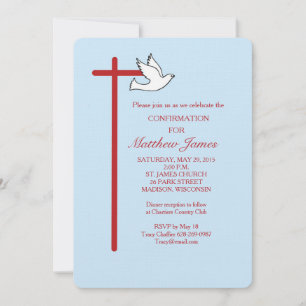 Boy's Confirmation Spirit Cross on Blue Invitation