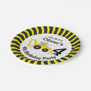 Boys construction 4th birthday customised plate