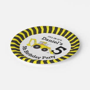 Boys construction 5th birthday customised plate