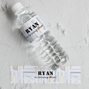 Boy's Construction Builder Birthday  Water Bottle Label
