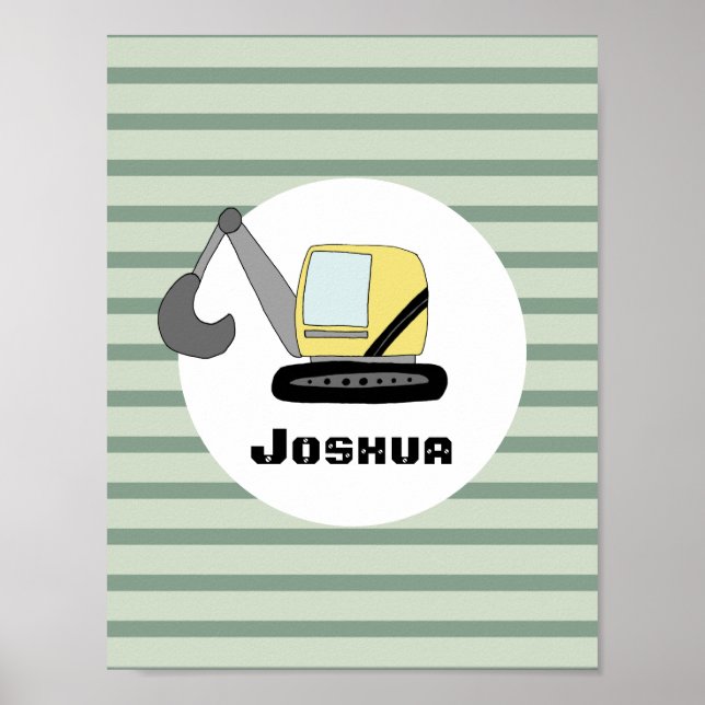 Boys Construction Digger Excavator and Name Kids Poster (Front)