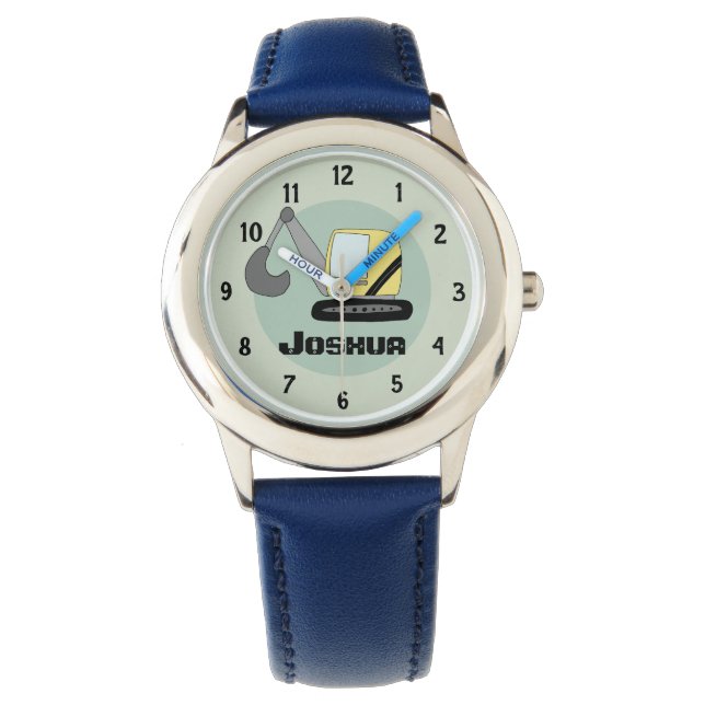 Boys Construction Digger Excavator and Name Kids Watch (Front)