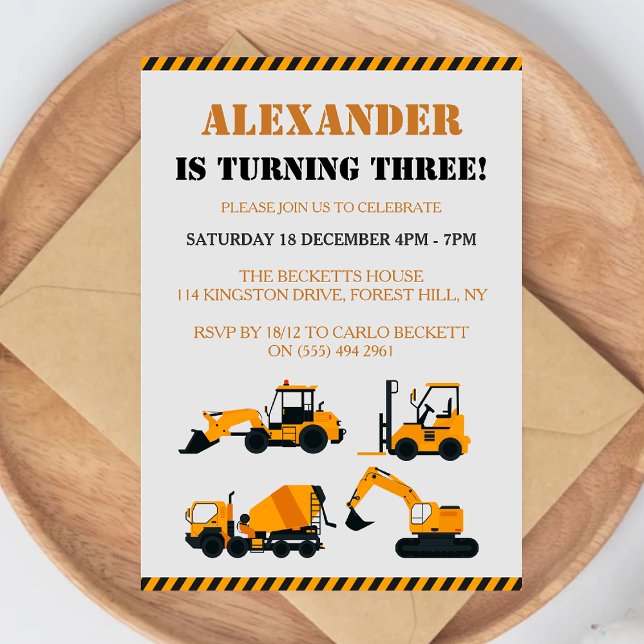 Boys Construction Diggers Trucks Birthday Party  Invitation (Creator Uploaded)
