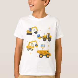 Boys Construction Vehicle Hanukkah Jewish Kids  T-Shirt