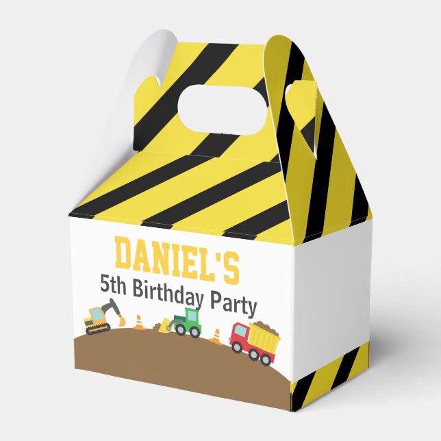 Boys Construction Vehicles Theme Birthday Party Favour Box (Back Side)