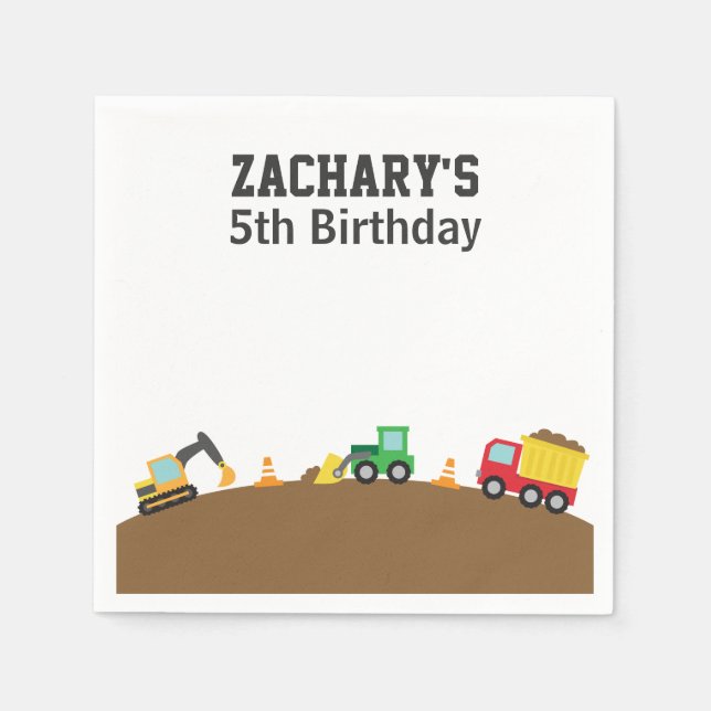 Boys Construction Vehicles Theme Birthday Party Napkin (Front)