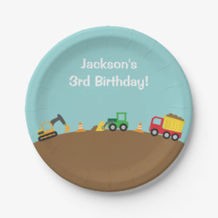 Boys Construction Vehicles Theme Birthday Party Paper Plate