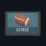 Boys Cool and Sporty American Football Kids Trifold Wallet<br><div class="desc">This cool and modern kid's wallet design features an American football/rugby illustration and can be personalised with your boy's name in a sporty typography. Perfect for a sports lover's wallet!</div>