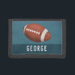Boys Cool and Sporty American Football Kids Trifold Wallet<br><div class="desc">This cool and modern kid's wallet design features an American football/rugby illustration and can be personalised with your boy's name in a sporty typography. Perfect for a sports lover's wallet!</div>
