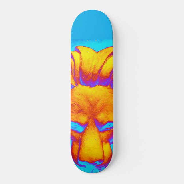 Boys Cool Animal Face Lion Design Bright Blue Skateboard (Front)