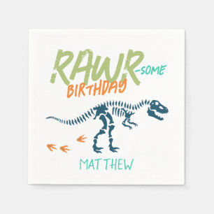 Boys Cool Blue Dinosaur Dig Kids Birthday Napkin