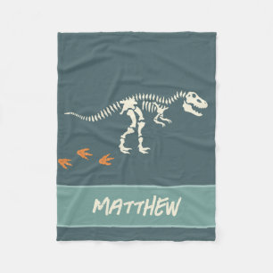 Boys Cool Blue Dinosaur Fossil Kids Fleece Blanket