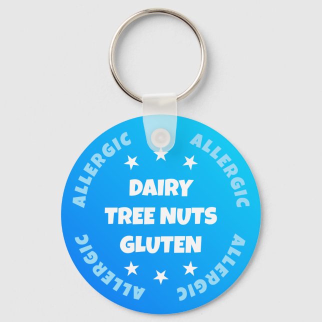 Boys Cool Blue Emergency Contact Food Allergy Key Ring (Front)