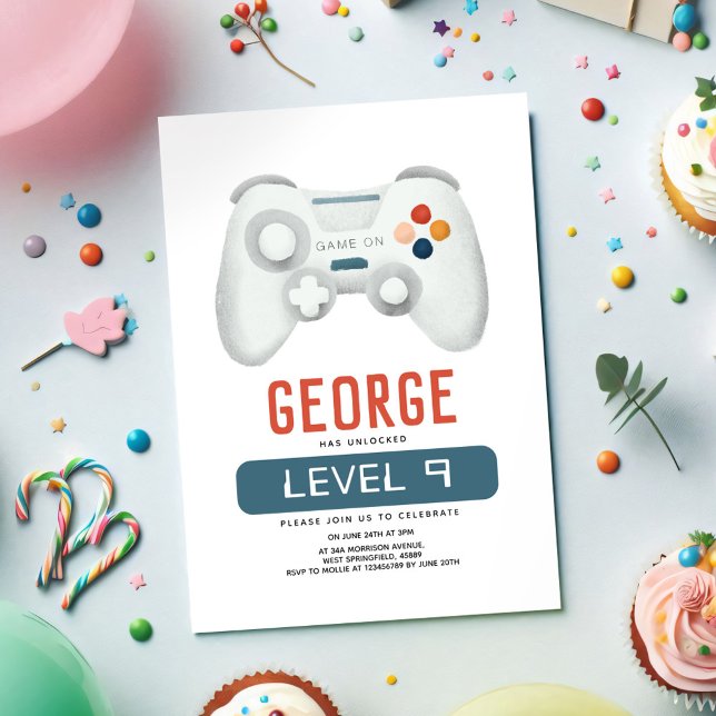 Boys Cool Blue Gaming Kids Birthday Invitation (Creator Uploaded)