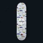 Boys Cool Blue Modern Transport Car Pattern Kids Skateboard<br><div class="desc">This modern and cool kids skateboard design features acad transport pattern,  with cars,  aeroplanes,  helicopters and diggers on a blue background,  and can be personalised with your boys name and monogram. The perfect gift for any skateboard enthusiast.</div>