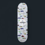 Boys Cool Blue Modern Transport Car Pattern Kids Skateboard<br><div class="desc">This modern and cool kids skateboard design features acad transport pattern,  with cars,  aeroplanes,  helicopters and diggers on a blue background,  and can be personalised with your boys name and monogram. The perfect gift for any skateboard enthusiast.</div>